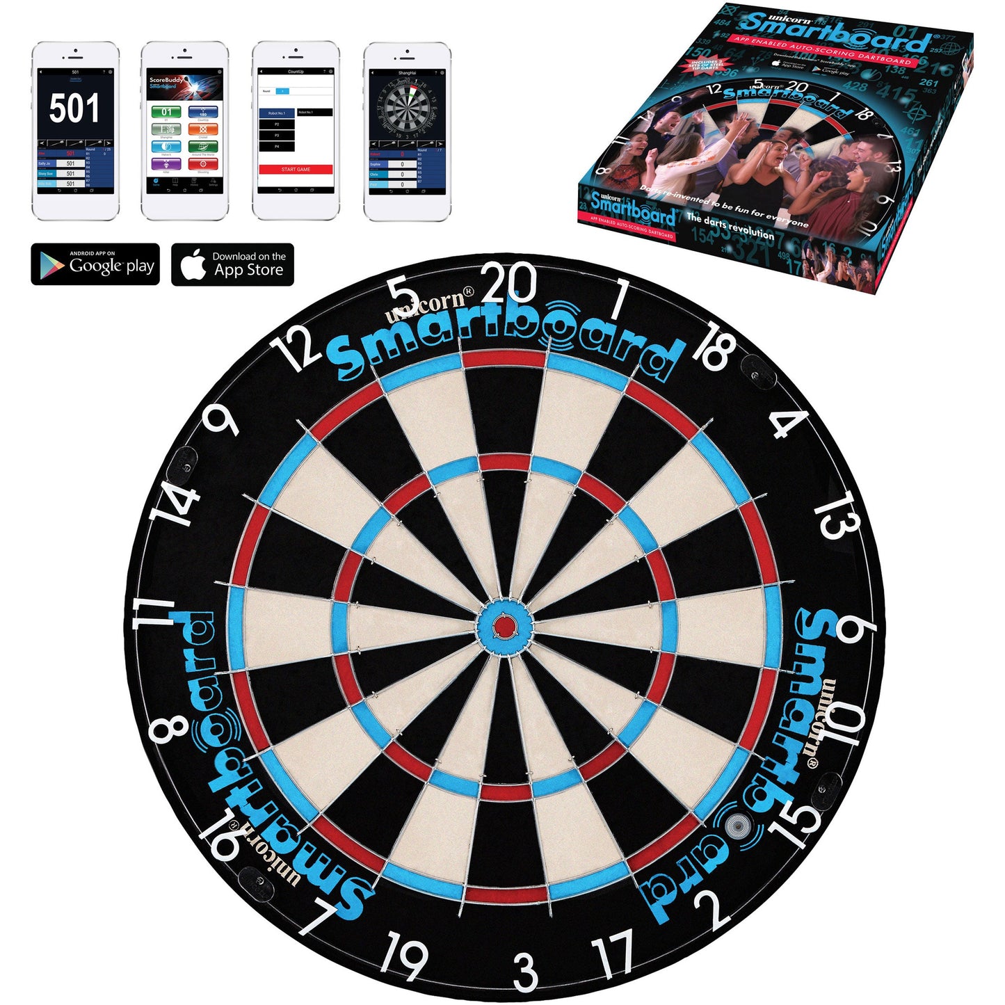 Unicorn Smartboard Bristle, Bluetooth Dartboard, App kompatible Dartscheibe